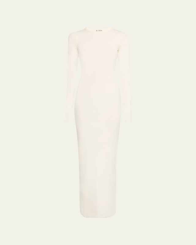 Long-Sleeve Crewneck Rib-Knit Maxi Dress